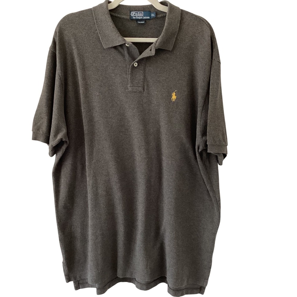 Polo Ralph Lauren Mens XL Charcoal Grey Yellow Pony Pique Short Sleeve Shirt